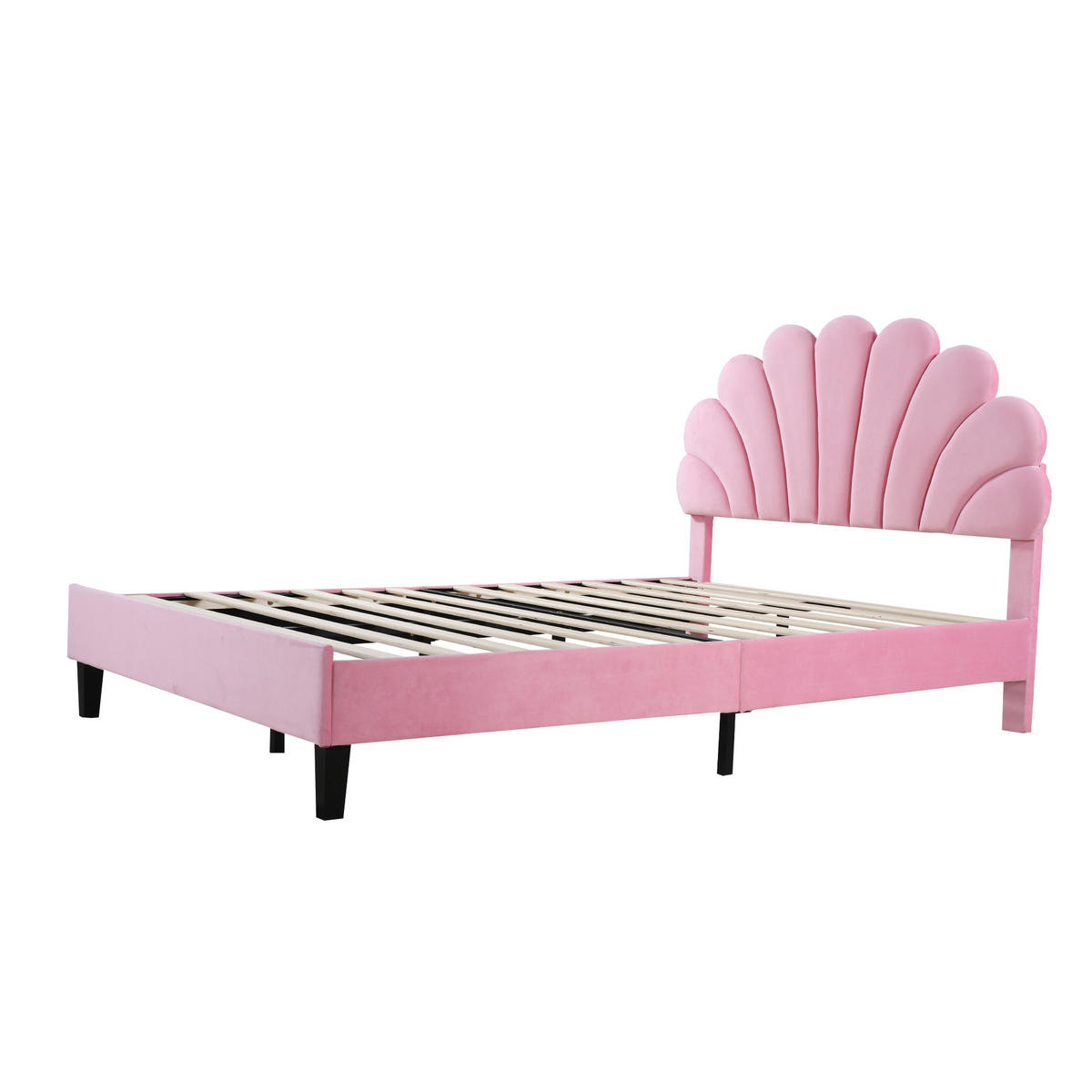 POLSTERBETT 140x200 Rosa Samt Blumen Kopfteil - Pink, Textil (140/200cm) - FLIEKS
