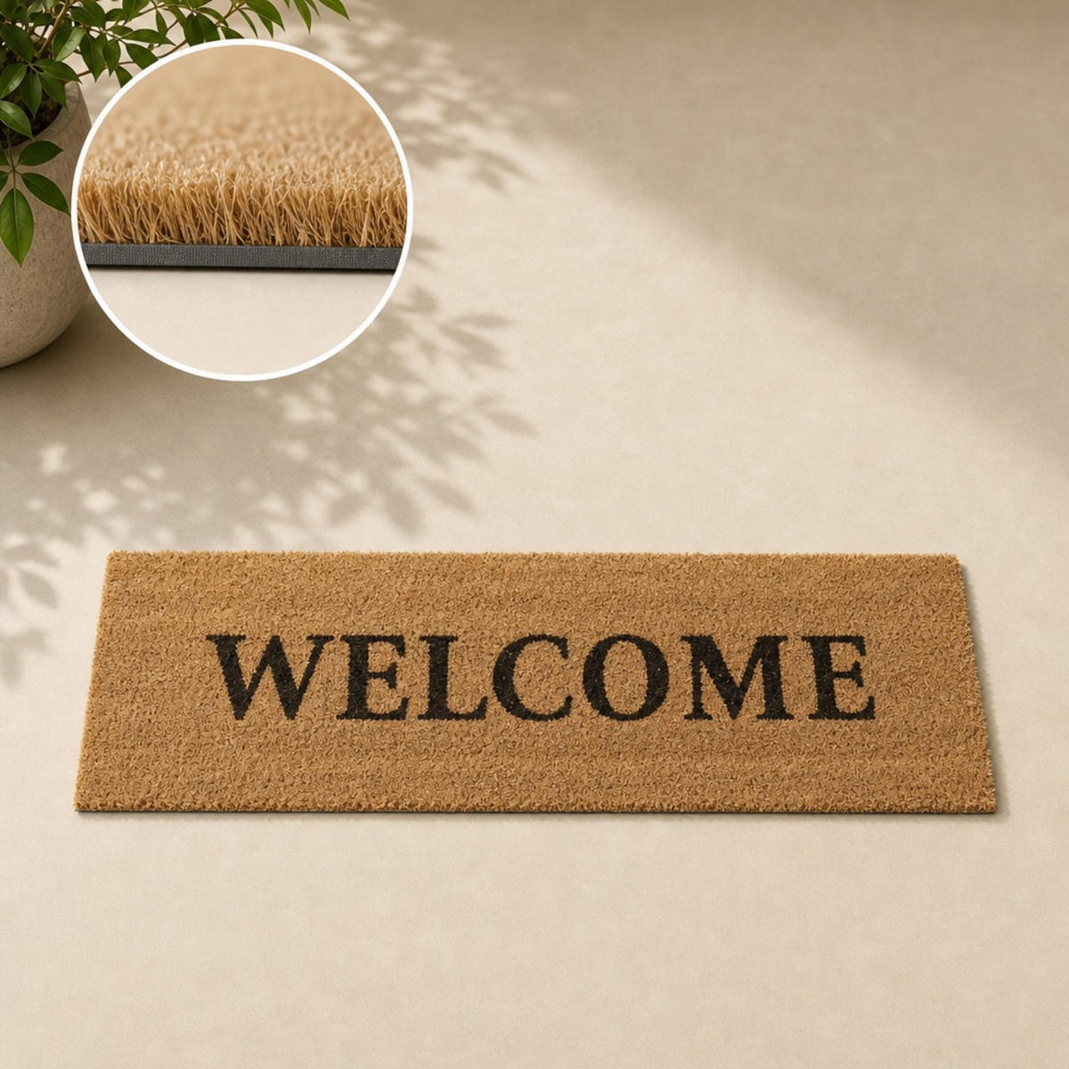 FUSSMATTE Natur Kokos WELCOME 75x25 cm - Hellbraun, Kunststoff/Textil (75/25cm) - Relaxdays