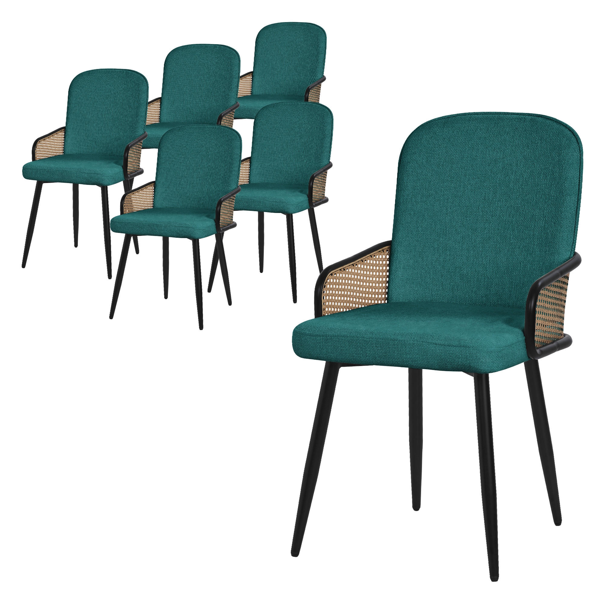 ML-DESIGN JÍDELNÍ ŽIDLE, sada 6 ks, petrolová, s látkovým potahem, ratanový vzhled