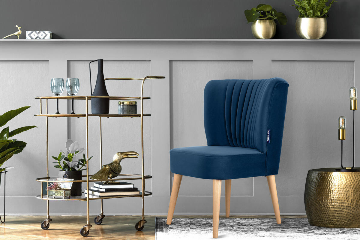 COCKTAILSESSEL DUCO auf hohen Beinen, Marineblau/Buche - Buchefarben/Dunkelblau, Holz/Textil (63/89/65cm) - KONSIMO®