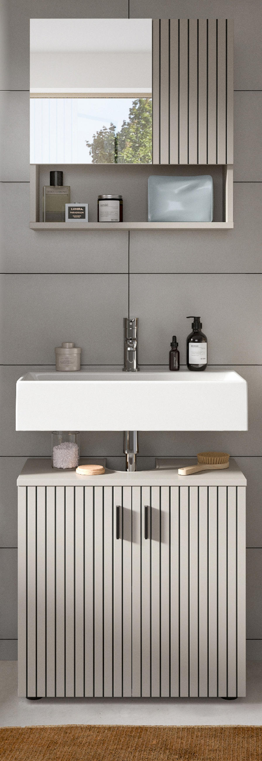 BADMÖBEL-SET Kaschmir 2-teilig 60 cm, Badkombination in modernem Design - Kaschmir/Schwarz, Glas/Holzwerkstoff (60/180/30cm) - Inn.Furn