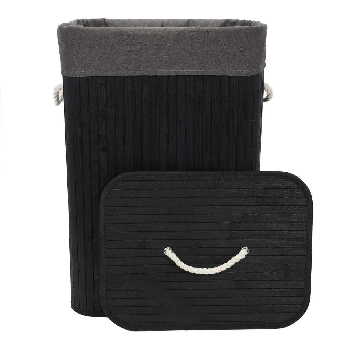 WÄSCHKORB Bambus Sade 80 l - Schwarz, Naturmaterialien (32/60/42cm) - NUXIO