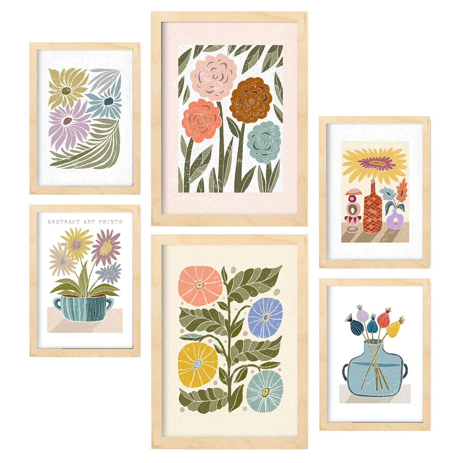 POSTER Set Mit 6 Drucken Blüten In Der Sammlung Ethnischer Style Drucke Dekorative Rahmen Für Zuhause Wandkunstdruck A3 & A4 Rahmen Aus Hellem Holz - Beige, Papier (29/3cm) - Nacnic