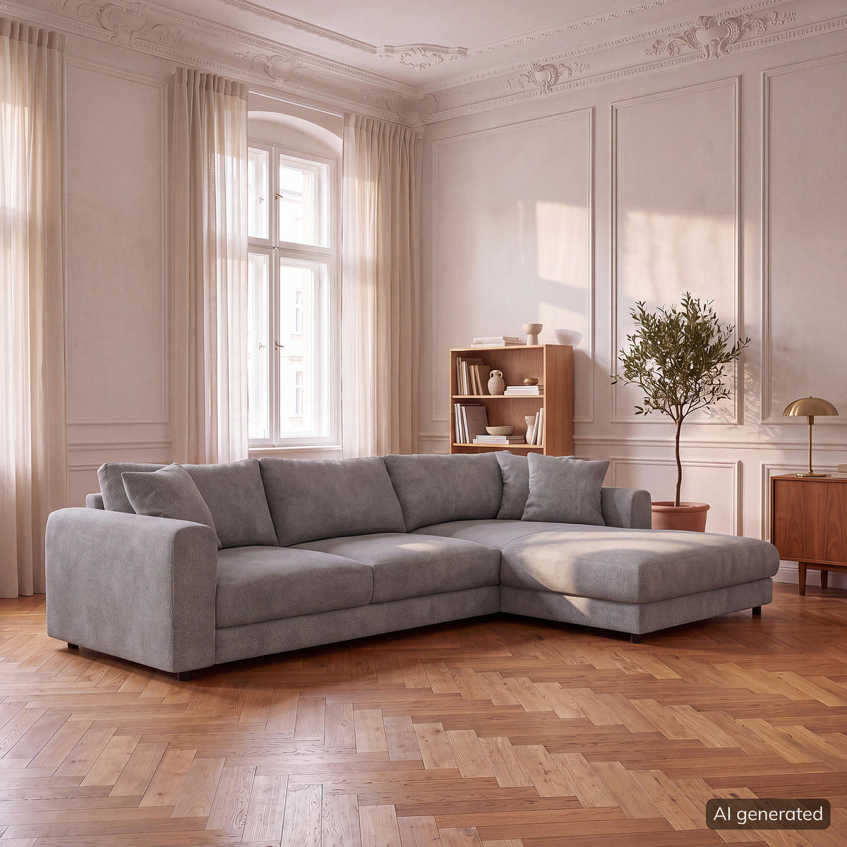 ECKSOFA mit Longchair - Schwarz/Grau, Holz/Kunststoff (286/183cm) - home24