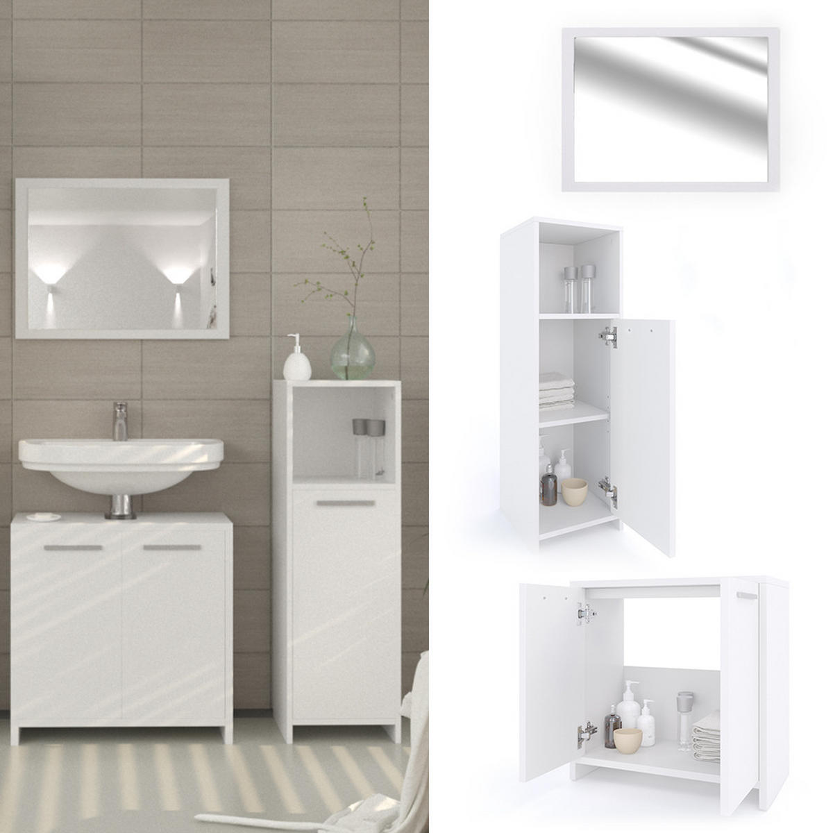 BADMÖBEL-SET Kiko Weiß 3 Teile - Weiß, Holzwerkstoff (58/60/33cm) - Vicco