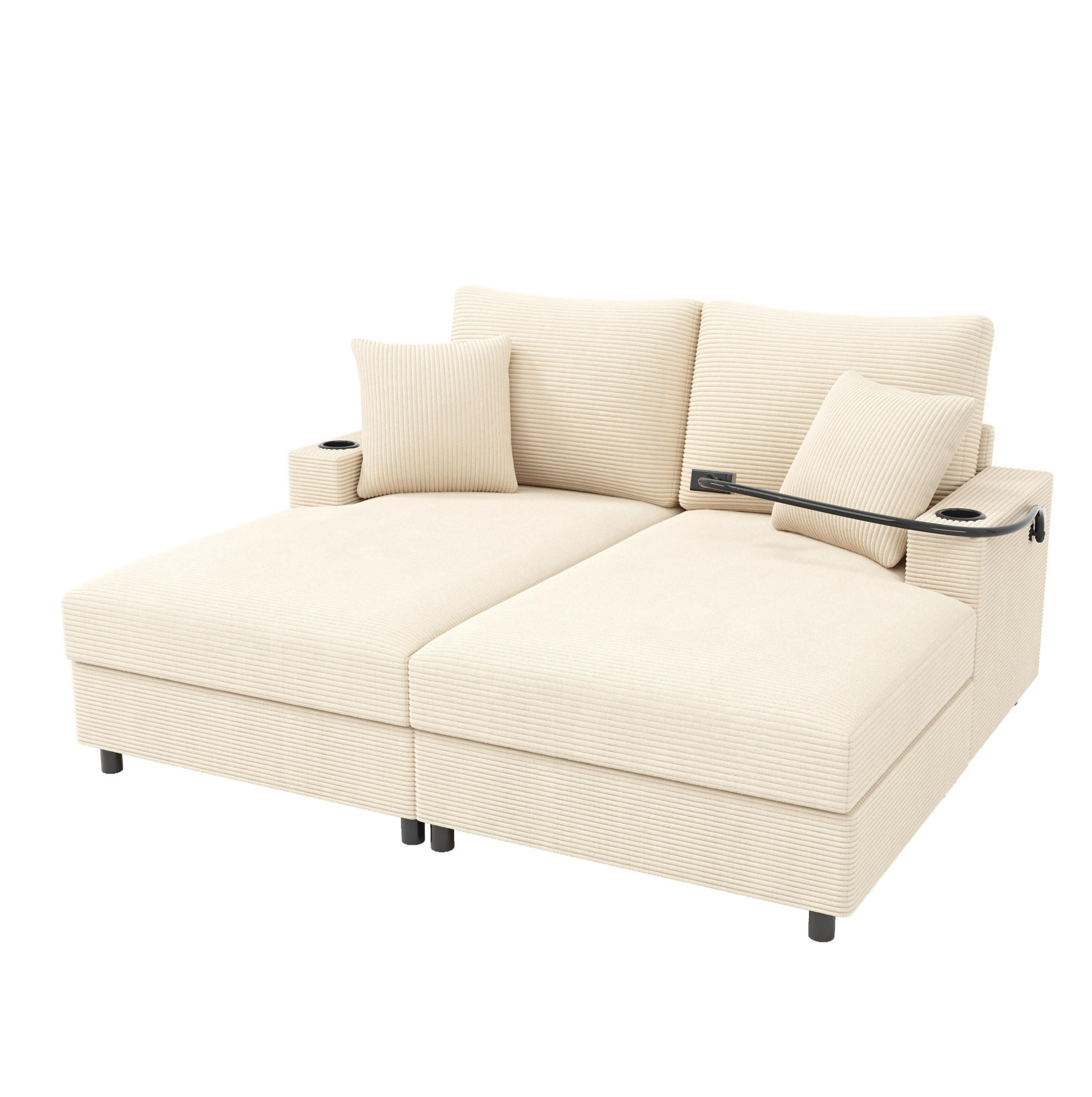 2-SITZER Schlafsofa Cord mit USB-Anschluss und Getränkehaltern Beige 163/140/82 cm - Beige, Textil (140/82/163cm) - Redom