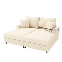 2-SITZER Schlafsofa Cord mit USB-Anschluss und Getränkehaltern Beige 163/140/82 cm - Beige, Textil (140/82/163cm) - Redom