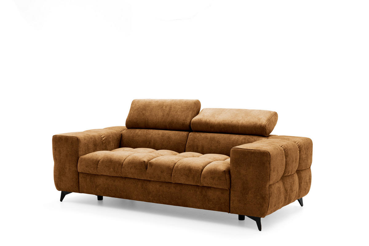 2-SITZER-SOFA PUDDING 209 cm Velours Hellbraun - Hellbraun/Schwarz, Holz/Textil (209/93/100cm) - Muffo