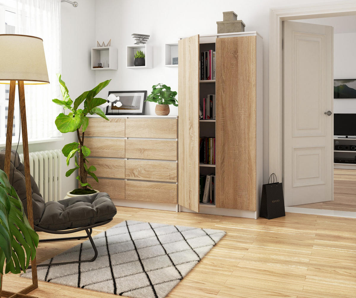 STANDREGAL Weiß, Eiche Sonoma 180/80/35 - Weiß, Holzwerkstoff (80/180/35cm) - RAUMHIRSCH FURNITURE