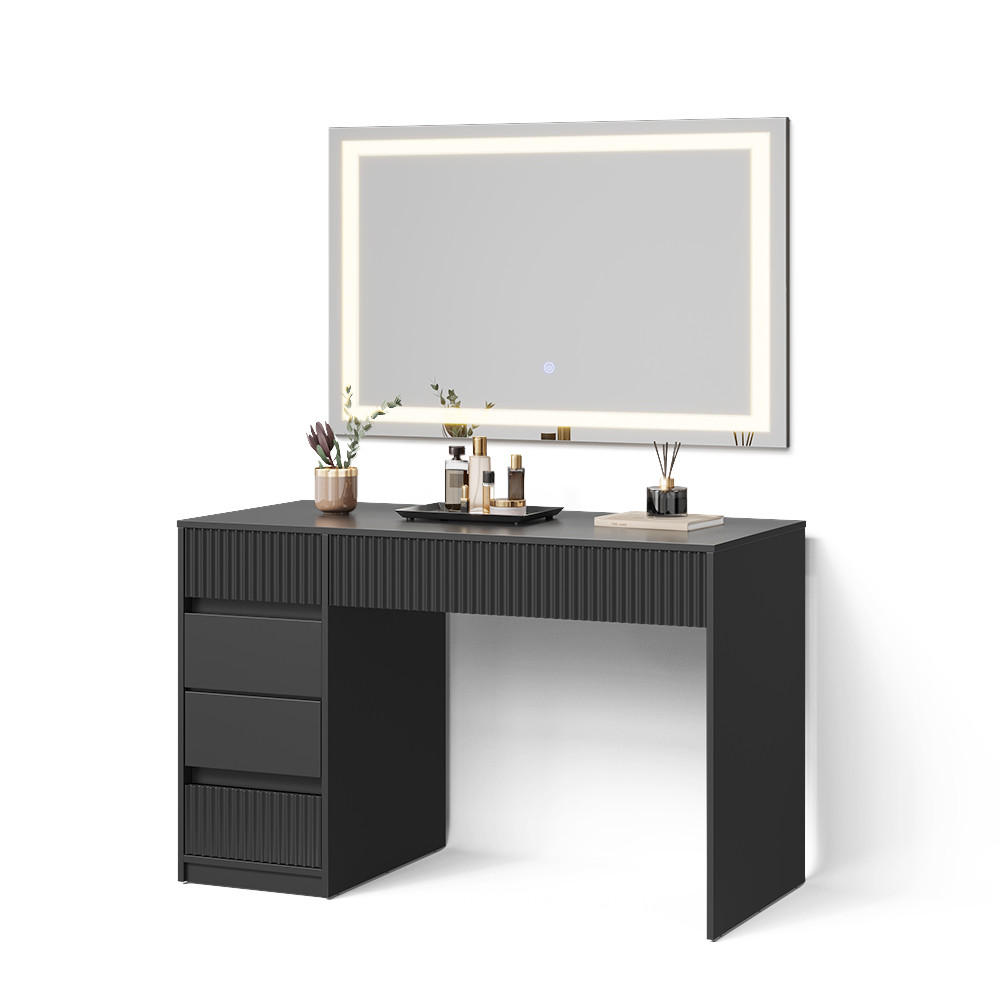 SCHMINKTISCH Allia Schwarz 120 cm mit LED-Spiegel - Schwarz, Holzwerkstoff (120/76/55cm) - Livinity®