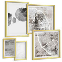 BILDER SET 5er Set - 50x50 cm & 20x30 cm & 40x60 cm Goldrahmen - Abstrakte moderne Formen - Goldfarben, Kunststoff (40/60cm) - TULUP