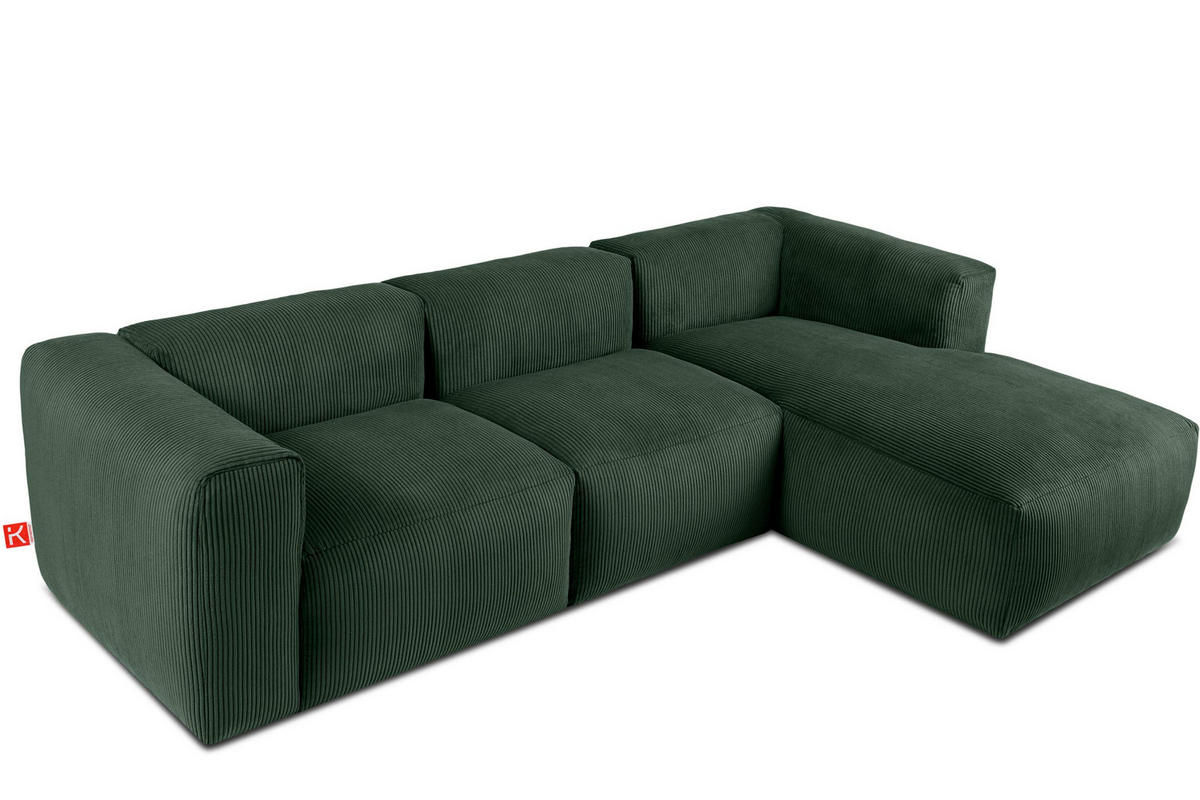 ECKMODULSOFA-RECHTS BUFFO mit extrem weicher und bequemer Sitzfläche, Kordstoff, dunkelgrün - Dunkelgrün, Textil (297/180cm) - KONSIMO®