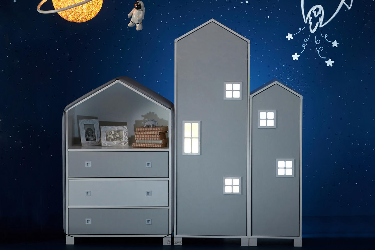 KINDERKOMMODE MIRUM mit 3 Schubladen und Einlegeböde, Weiß/Grau - Weiß/Grau, Holz (80/126/45cm) - KONSIMO®