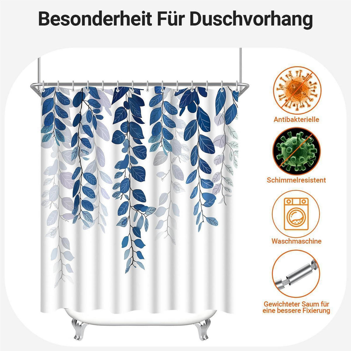 DUSCHVORHANG Blaublatt 180 x 180 cm - Blau, Textil (180/180cm)
