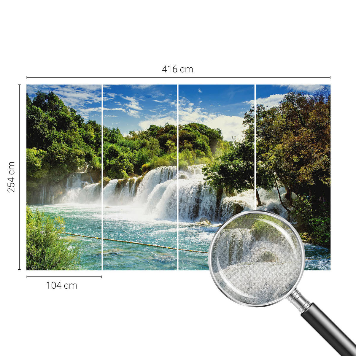 FOTOTAPETE 416x254 cm - Ein atemberaubender Wasserfall - Grün, Textil (416/254cm) - Wallfluent