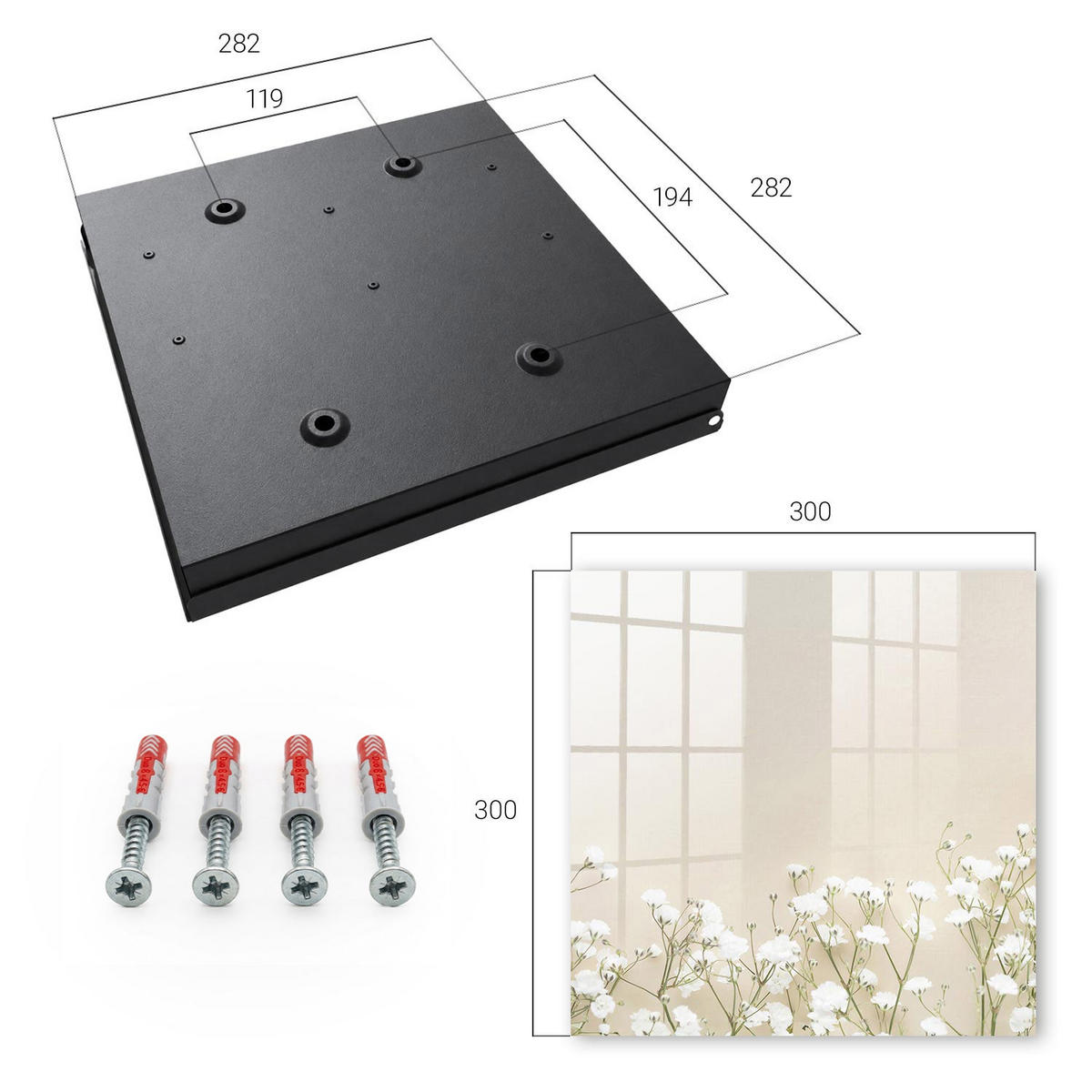 SCHLÜSSELBOX Schwarz 30x30 cm- Türöffnung nach rechts - Blumen subtil - Beige, Metall (30/30/5cm) - TULUP