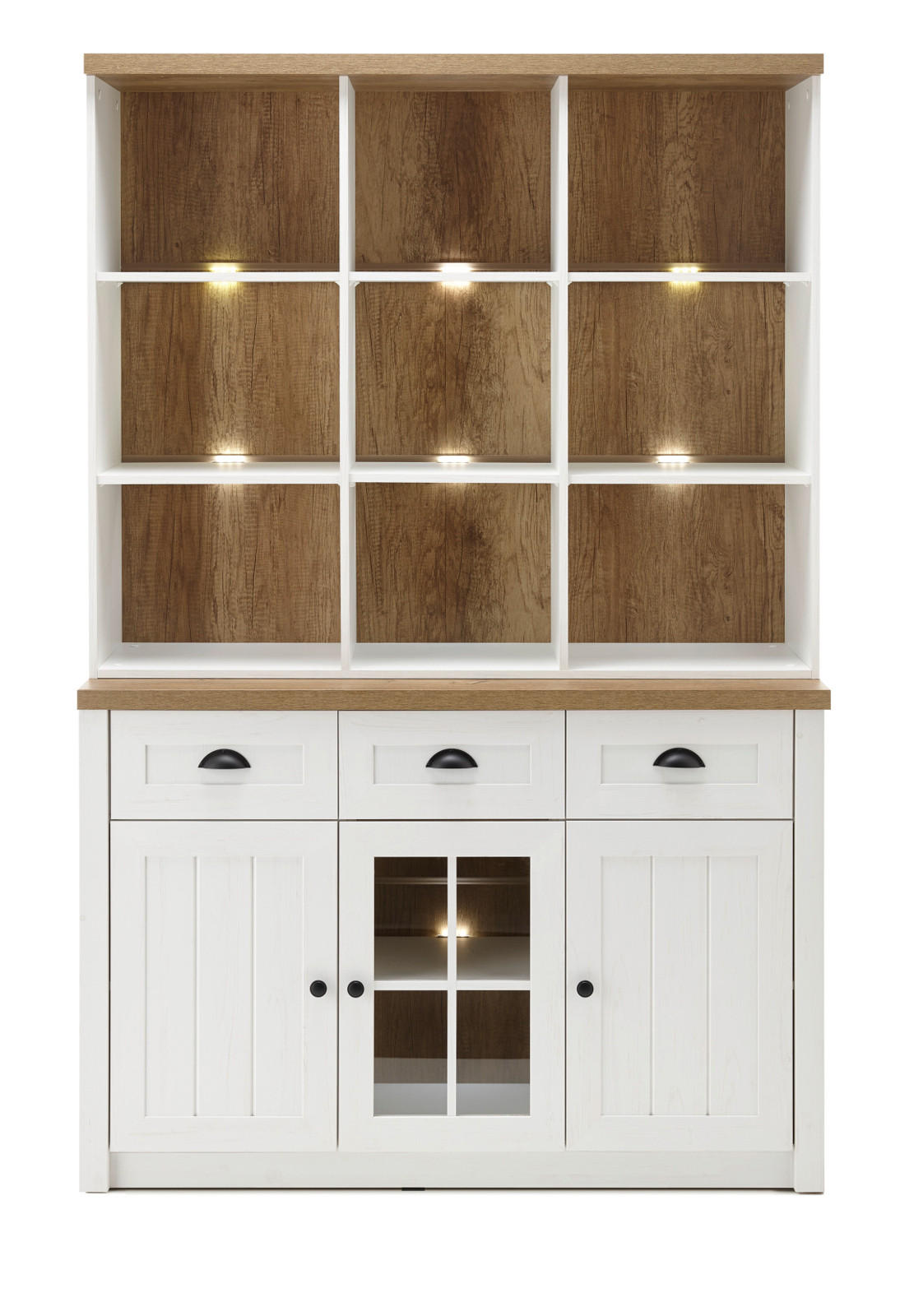BUFFETSCHRANK weiß Pinie, Eiche hell Landhaus, Buffet 130 x 198 cm - Eichefarben/Schwarz, Holzwerkstoff/Metall (130/198/43cm) - Furn.Design