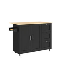KÜCHENINSEL DE-41316 135/44-70/90 cm mit 3 Schubladen Schwarz - Schwarz, Holzwerkstoff (135/90/44cm) - ComfortXL