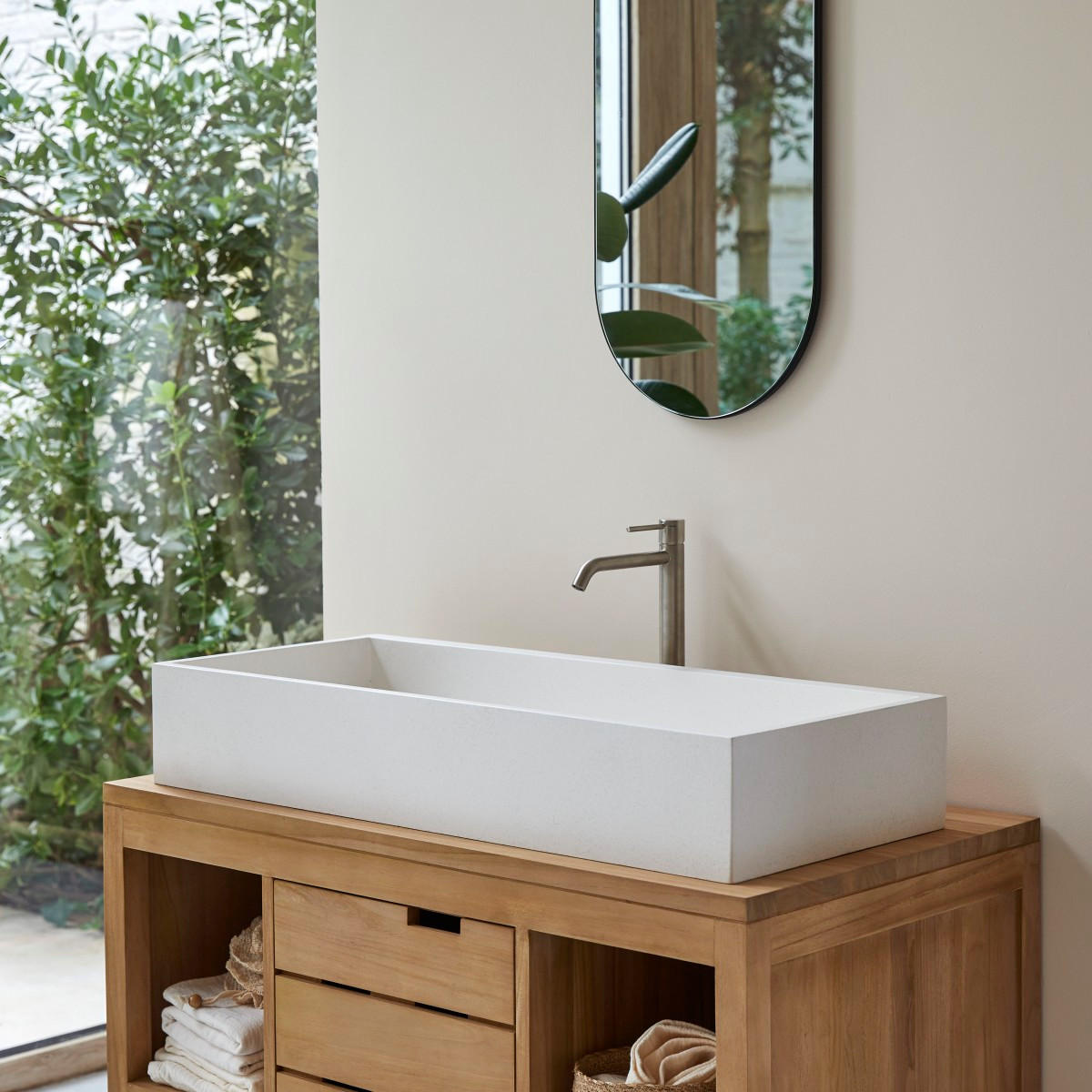 WASCHBECKEN Pegase Weiß aus Terrazzo - Weiß, Stein (90/15/39cm) - Tikamoon