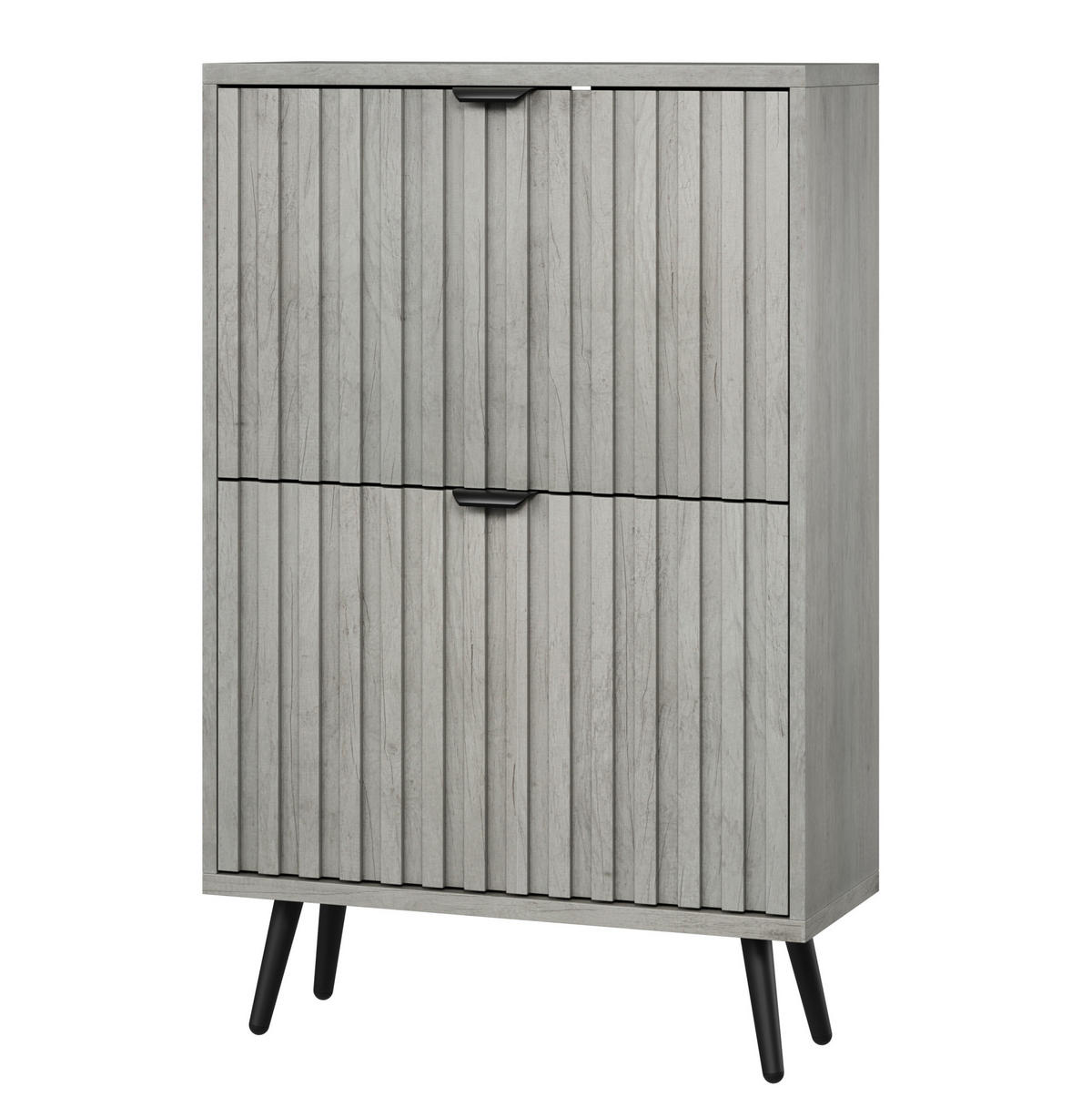 SCHUHSCHRANK 60 cm in Grau mit 2 Klappen und Rillendesign - Grau, Holzwerkstoff (60/94/24cm) - Flora Grace