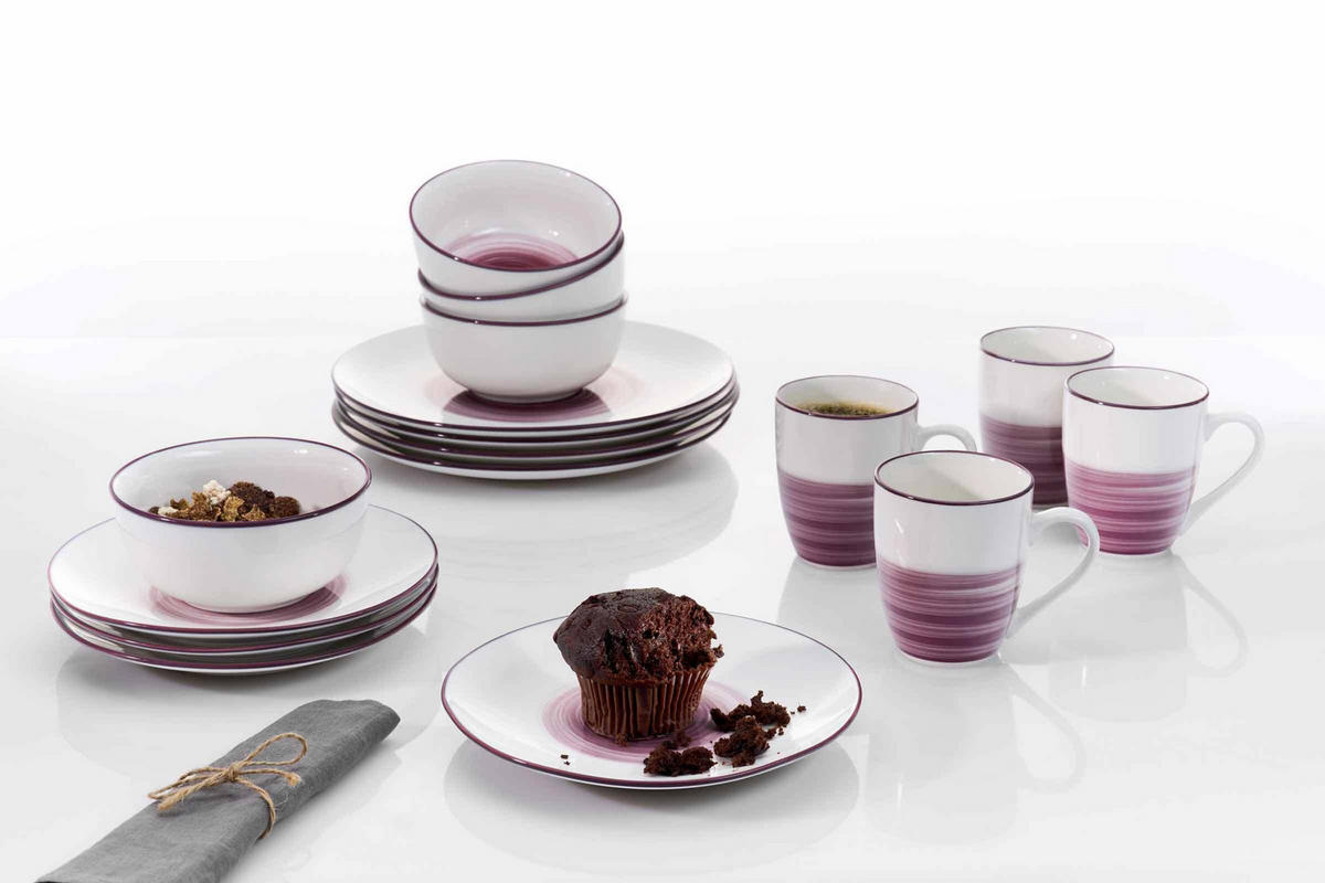 KOMBI SET Luna Bordeaux 16er Set - Bordeaux, Keramik (1/1/1cm) - Ritzenhoff Breker