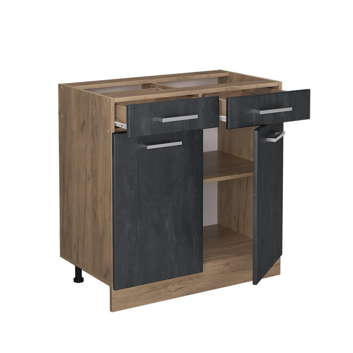 KÜCHENUNTERSCHRANK R-Line Schwarz Beton 80 cm AP Eiche - Honigeiche/Eiche Wotan, Holzwerkstoff (80/81.6/60cm) - Vicco