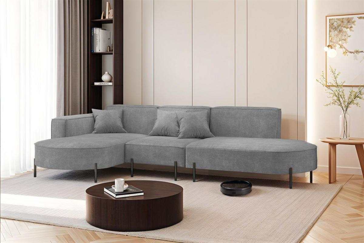 ECKSOFA Valencia - Grau, Holzwerkstoff/Textil (321/165cm) - Fun Möbel