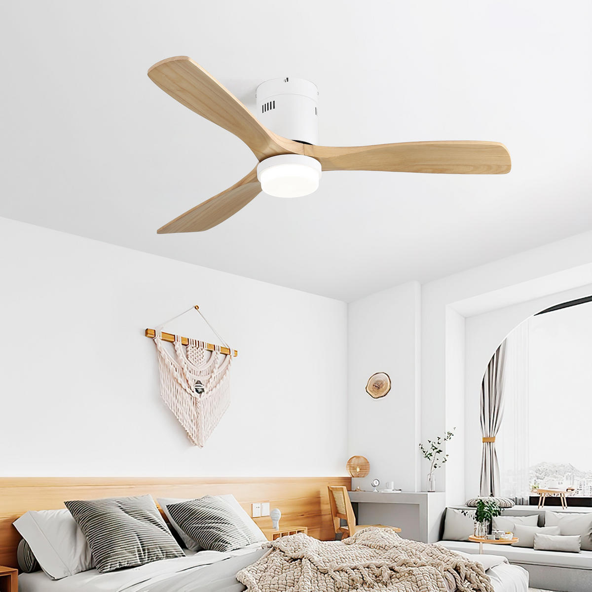 DECKENVENTILATOR 52Zoll Weiß Holzflügel DC Motor Fernbedienung - Braun, Kunststoff (132/132/30cm) - CASIVA