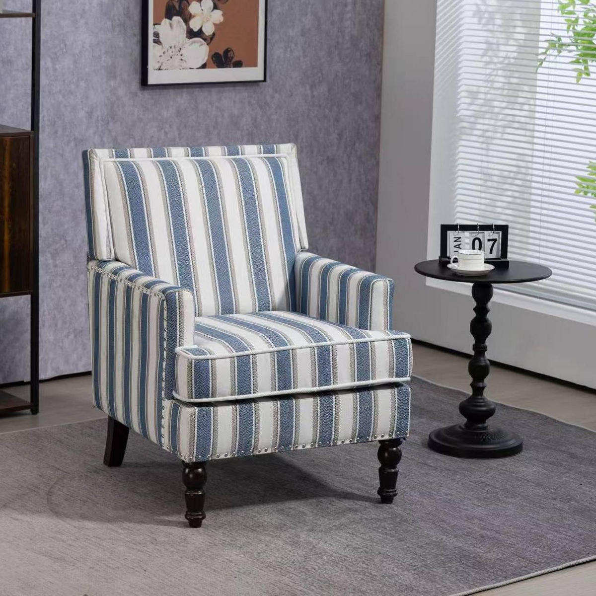 SESSEL in Blau-Weiß gestreift aus Baumwoll-Leinen mit Holzgestell,69/69/89 cm - Blau, Textil (69/89/69cm) - BEAOK