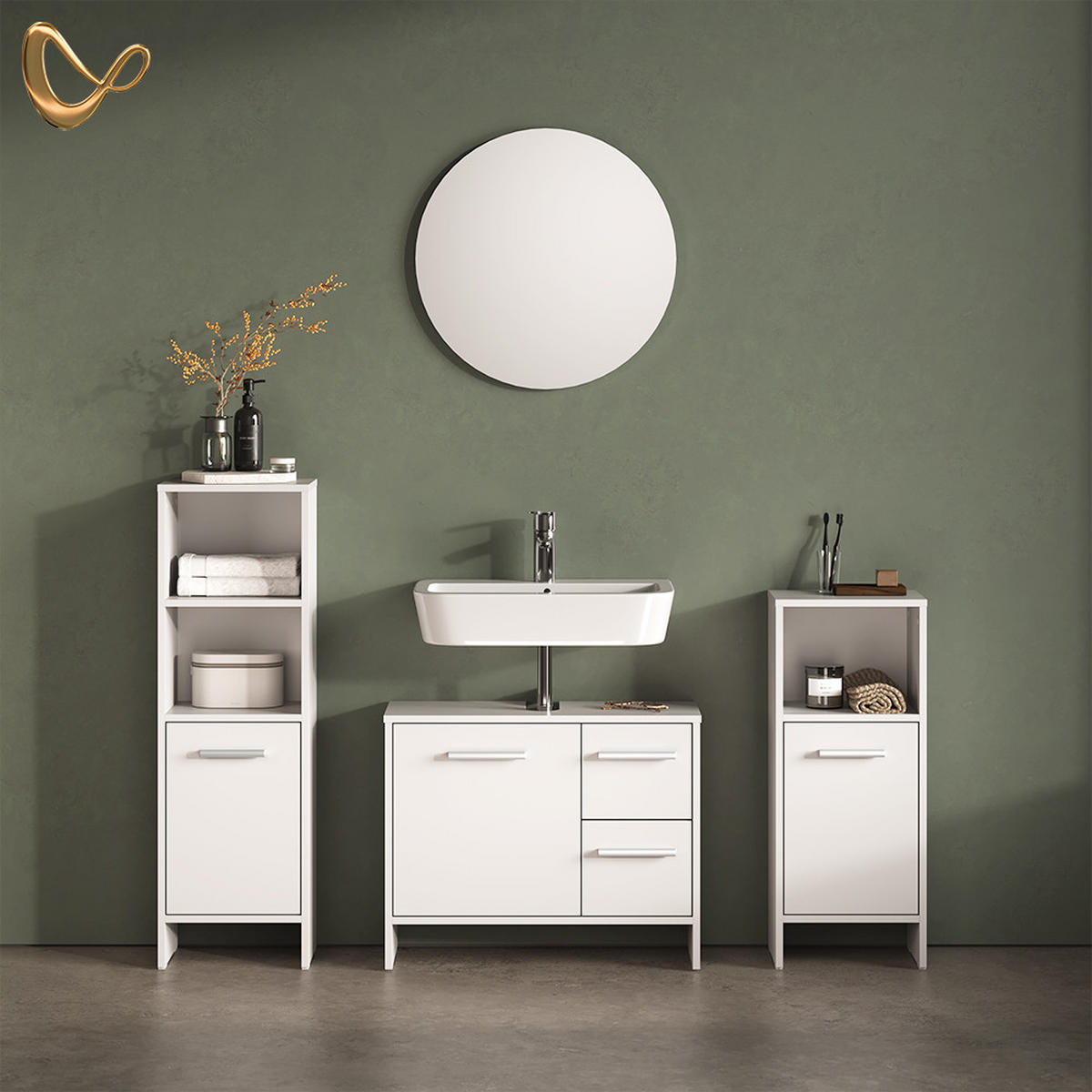 WASCHBECKENUNTERSCHRANK Amalfi Weiß 70.2 x 57 cm mit 2 Schubladen und 1 Tür - Weiß, Holzwerkstoff (70.2/57/27.9cm) - Livinity®