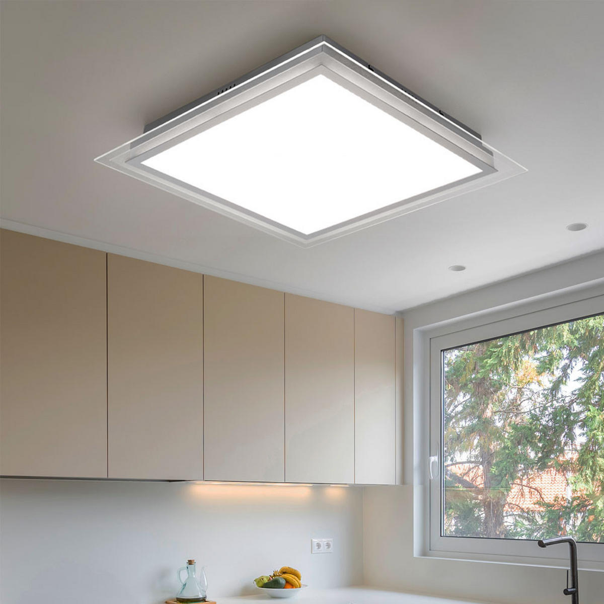 LED DECKENLEUCHTE Aluminium Chrom Silber - Silberfarben, Glas (44.5/44.5/8cm)