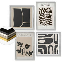 WANDBILDER 4er Set - 50x50 cm & 40x60 cm Silberner Rahmen - Minimalistische Pflanzenposter - Silberfarben, Kunststoff (50/50cm) - ArtPrintCave