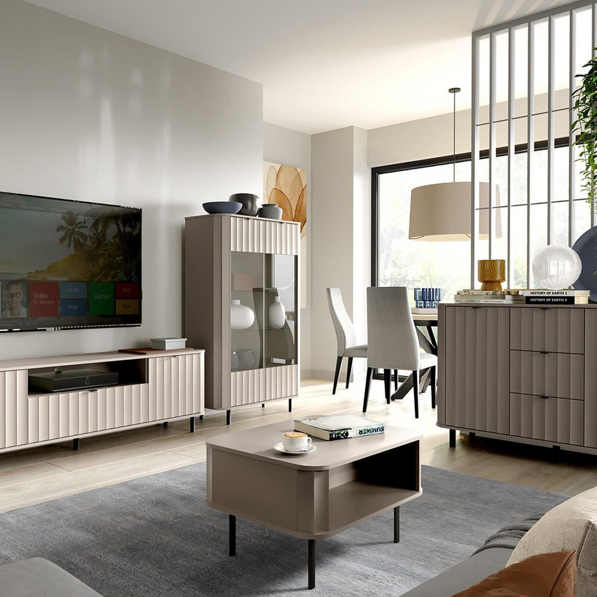 VITRINE Novado NO-9 98,3 x 155 x 40,5 cm Greige - Greige, Glas/Holzwerkstoff (98.3/155/40.5cm) - Koseto