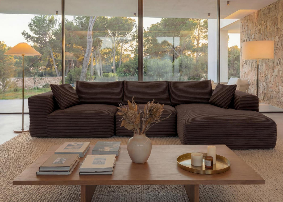SOFA SET Braun - hnědá, textil (276/58/154cm) - MCW