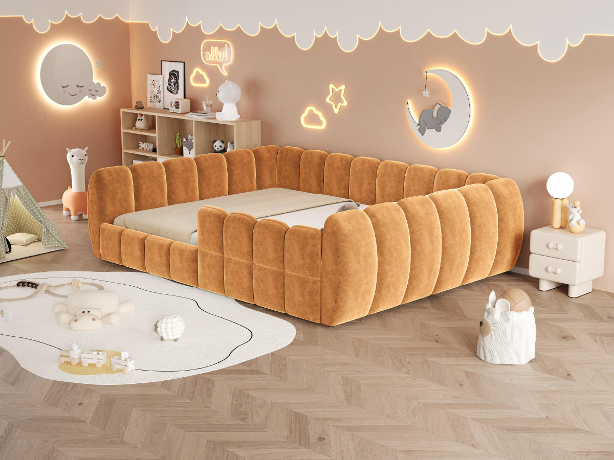 POLSTERBETT 140/200 cm in Orange Samt - Orange, Holzwerkstoff/Textil (140/200cm) - CHICFURN