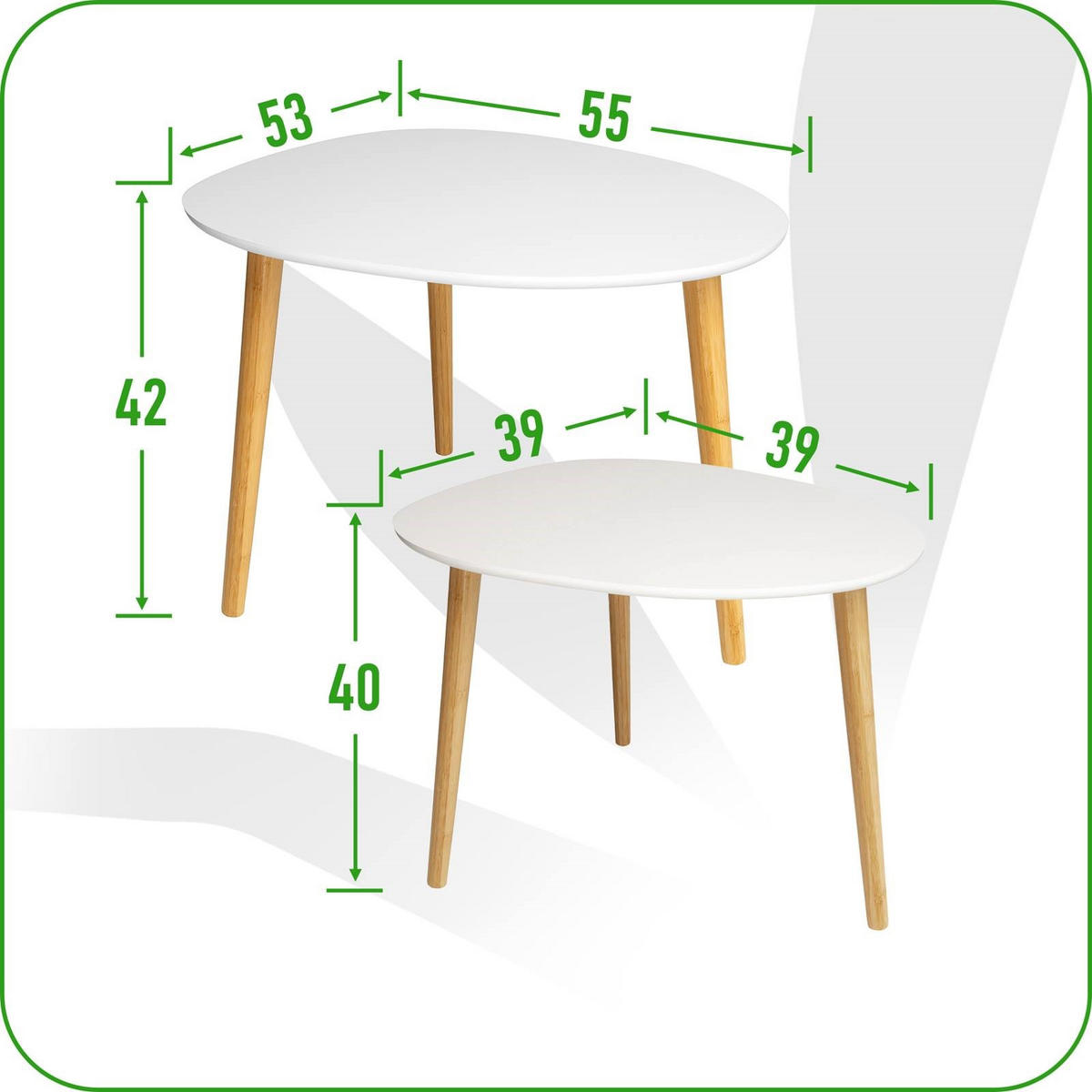 COUCHTISCH 2er Set MDF Bambus Weiß Naturfarben 55×53×42 / 39×39×40 cm - Weiß/Naturfarben, Holzwerkstoff (53/55/42cm) - Begryf