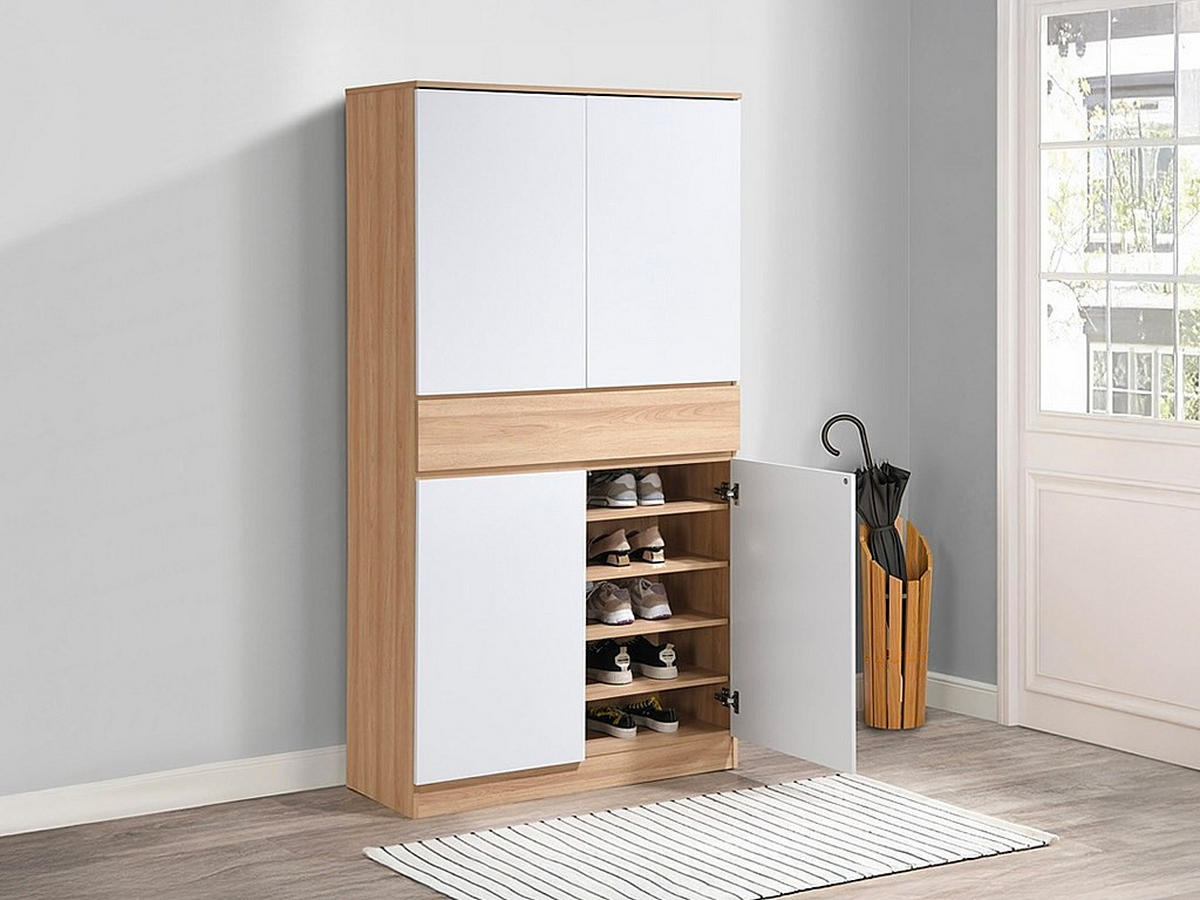 SCHUHSCHRANK - 100 cm x 40 cm - holz - naturfarben hell, weiß Coviana - Weiß, Holz (100/191/40cm) - Vente-Unique