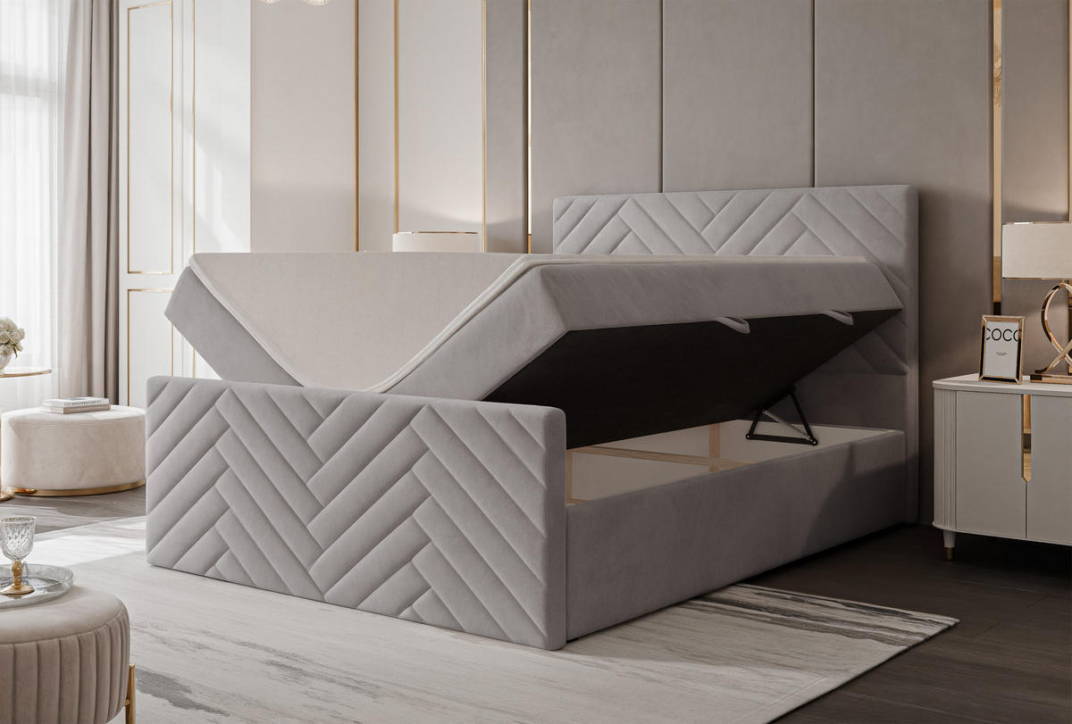 BOXBETT NEREA PLUS 160/200 cm mit Matratze und Topper, Hellgrau - Hellgrau, Holzwerkstoff/Textil (160/200cm) - Idohome