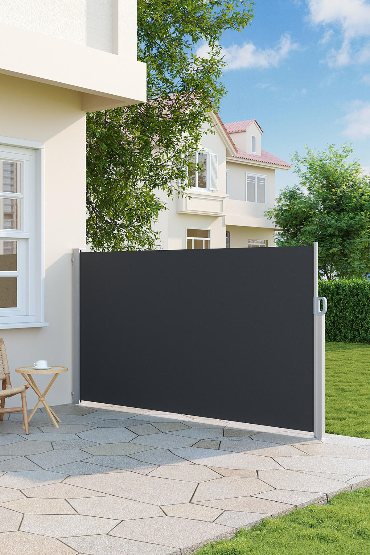 SEITENMARKISE Sicht- und Windschutz für Balkon und Terrasse in Dunkelgrau, 160 x 300 cm - Schwarz, Kunststoff (300/160cm) - Livingandhome