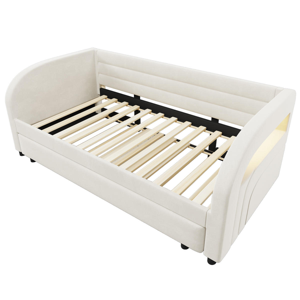 ČALOUNĚNÁ POSTEL 90/200 cm v béžové barvě s výsuvným lůžkem a LED - béžová, kov/kompozitní dřevo (90/200cm) - CHICFURN