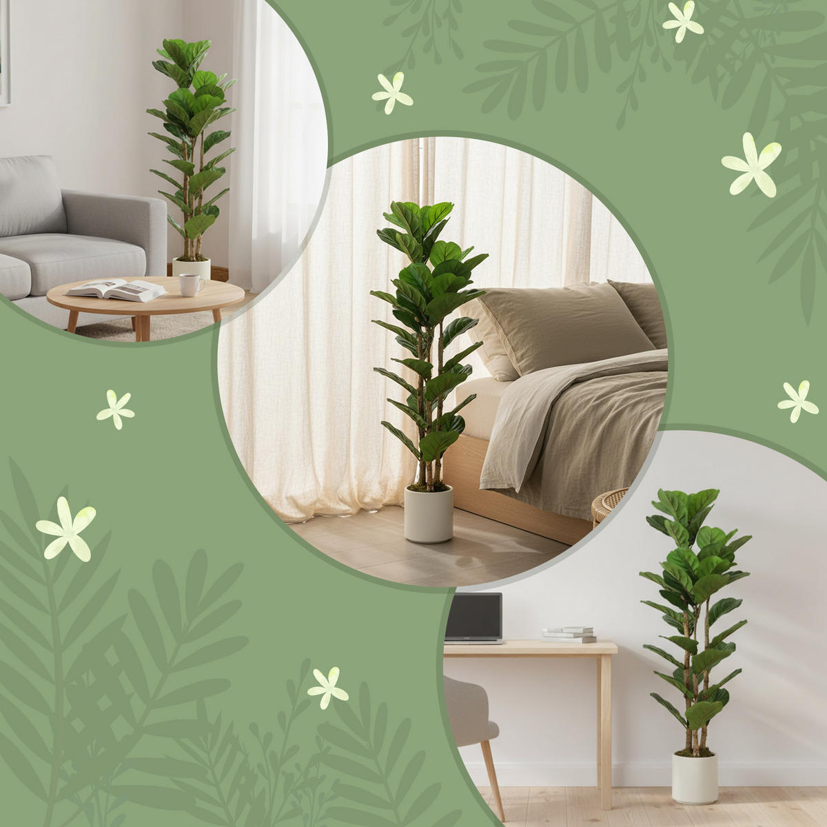 KUNSTPFLANZE DE-16633 120 cm, massiver Holzstamm Grün - Grün, Kunststoff (120cm) - ComfortXL