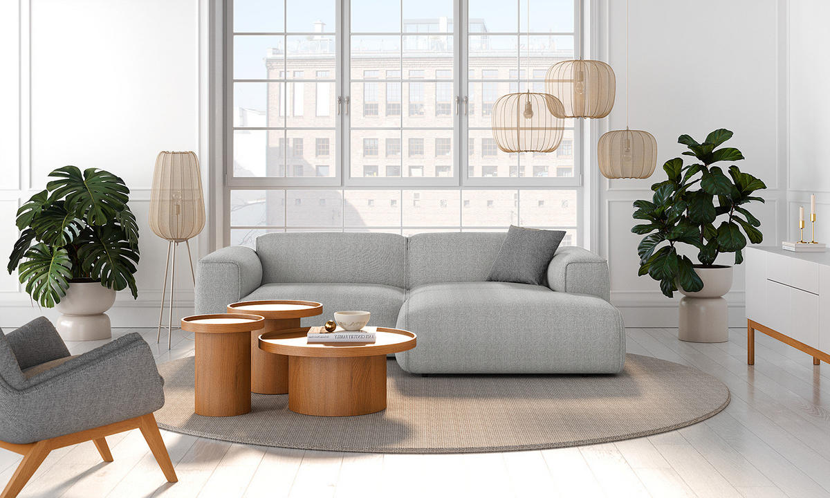 ECKSOFA mit XL-Longchair - Schwarz/Grau, Kunststoff/Textil (260/171cm) - home24