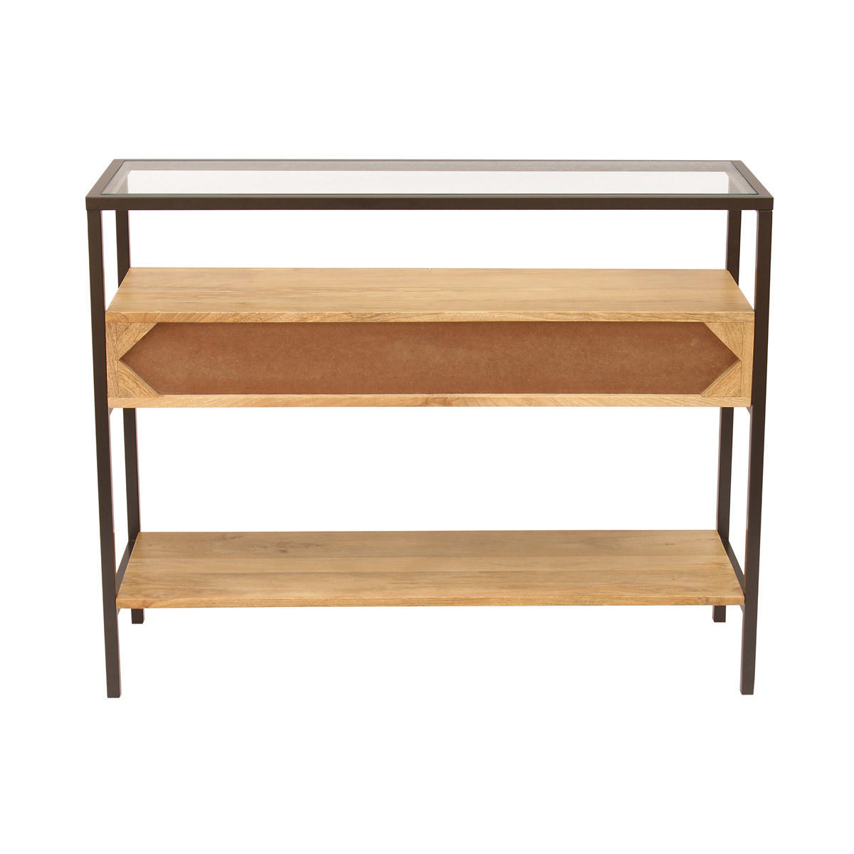 KONSOLE Massiv Mangoholz Glasplatte 2 Schubladen B100 SITA - Eiche Bianco, Holz (100/30/80cm) - Miliboo
