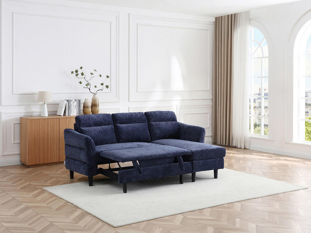 SCHLAFSOFA - -Sitzer - Stoff - Marineblau - - Dunkelblau, Textil (206/90/139cm) - Vente-Unique