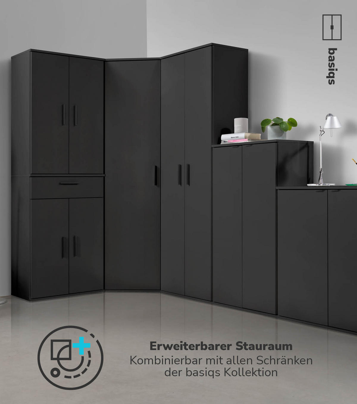 MEHRZWECKSCHRANK Der Schlanke - Schwarz, Holzwerkstoff (60/110/34cm) - Mokebo