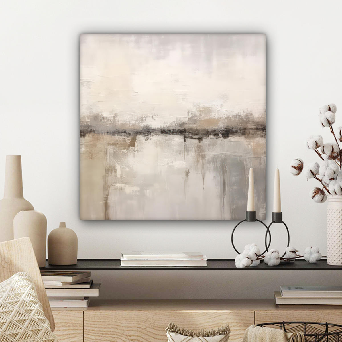 LEINWANDBILD Moderne Kunst - Abstrakt - Beige Wandbild Wohnzimmer 50x50 cm - Beige, Textil (50/50cm) - MuchoWow