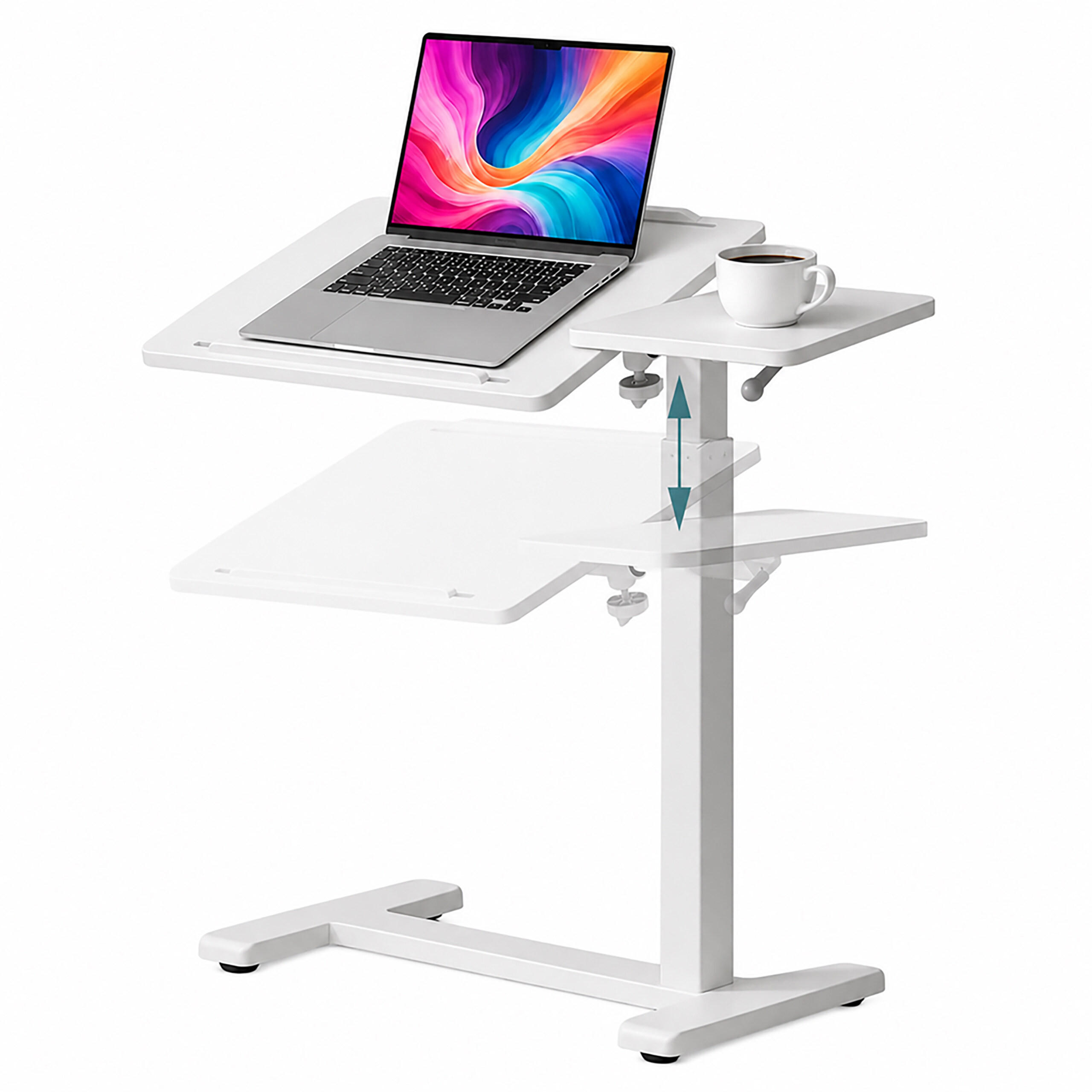 STÔL Biely výškovo nastaviteľný na kolieskach oceľ MDF 67,5 až 102 cm - biela, kov/kompozitné drevo (40/68/102cm) - Relaxdays
