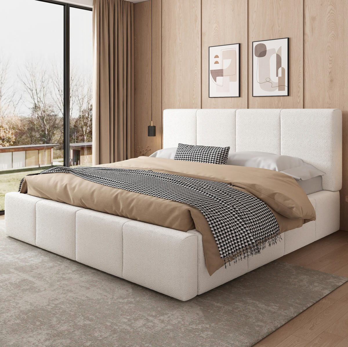 POLSTERBETT 180/200 cm mit Lattenrost, gepolstertem Kopfteil und Bouclé-Bezug, Beige - Beige, Textil (180/200cm) - Redom