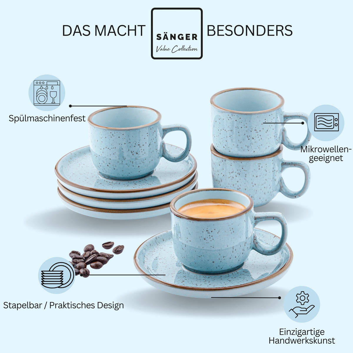 ESPRESSOTASSEN SET RIO LAGUNE - 8 teilig aus Steingut - Blau, Keramik (0.08L) - Sänger