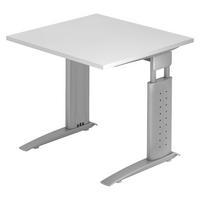 SCHREIBTISCH Serie-U 80/80/74 cm in Weiß/Silberfarbengrau - Silberfarben/Weiß, Holzwerkstoff (80/80/74cm) - bümö